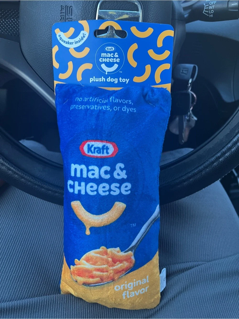 Kraft Mac & Cheese Plush Dog Toy Squeaker Original Flavor NWT